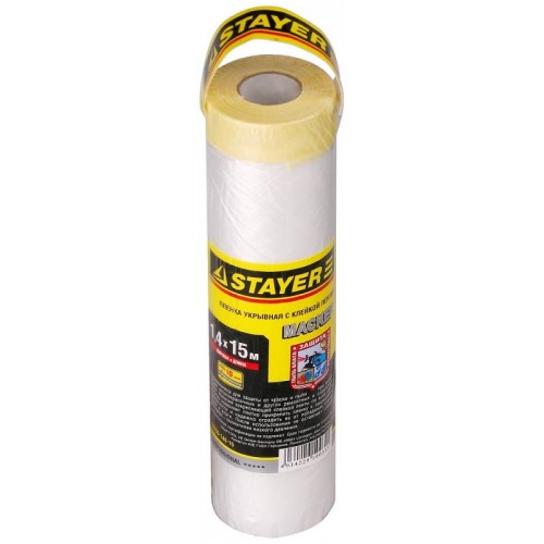 Пленка STAYER "PROFESSIONAL" защитная с клейкой лентой "МАСКЕР", HDPE, 9мкм, 1,4х15м 12255-140-15