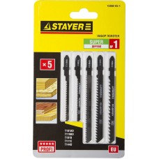 Набор STAYER "PROFI" Пилки "УНИВЕРСАЛ №1" для эл/лобзика, по дереву, EU-хвост., 5шт 15980-H5-1