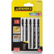 Набор STAYER "PROFI" Пилки "УНИВЕРСАЛ №3" для эл/лобзика, по дереву, мет. и пласт., EU-хвост., 5шт 15980-H5-3