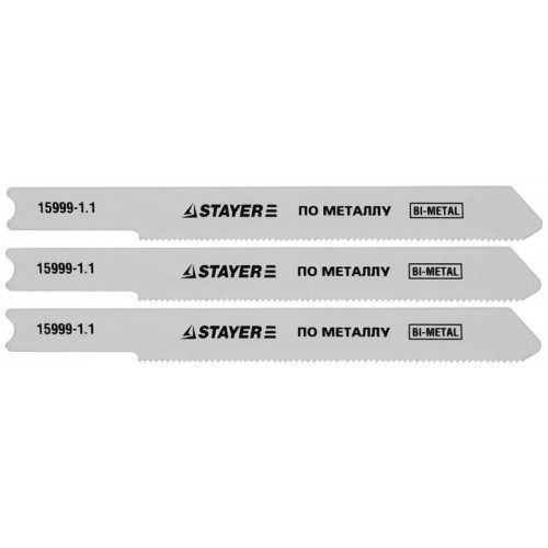 Полотна STAYER "PROFI" для эл/лобзика, Bi-Metall, по металлу (0,5-1,5мм), US-хвост., шаг 1,1мм, 50мм, 3шт 15999-1,1