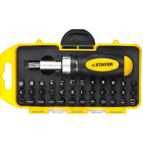 Отвертка STAYER "MAXFIX" реверсивная в наборе с битами 2557-H38
