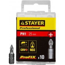 Биты STAYER "PROFESSIONAL" ProFix Phillips, тип хвостовика C 1/4", № 1, L=25мм, 10шт, 26201-1-25-10_z01