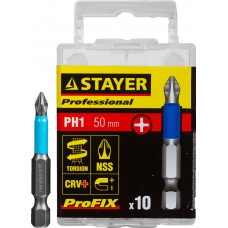 Биты STAYER "PROFESSIONAL" ProFix Phillips, тип хвостовика E 1/4", № 1, L=50мм, 10шт, 26203-1-50-10_z01