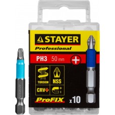 Биты STAYER "PROFESSIONAL" ProFix Phillips, тип хвостовика E 1/4", № 3, L=50мм, 10шт, 26203-3-50-10_z01