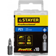 Биты STAYER "PROFESSIONAL" ProFix Pozidriv, тип хвостовика C 1/4", № 1, L=25мм, 10шт, 26221-1-25-10_z01