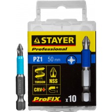 Биты STAYER "PROFESSIONAL" ProFix Pozidriv, тип хвостовика E 1/4", № 1, L=50мм, 10шт, 26223-1-50-10_z01