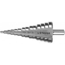 Сверло STAYER "MASTER" ступенчатое по сталям и цвет.мет., сталь HSS, d=4- 39мм,14ступ.d4-39,L -113 мм, трехгран.хв. 10мм 29660-4-39-14