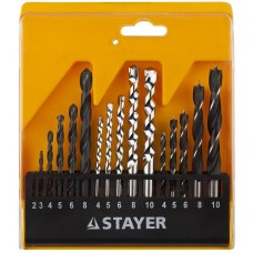 Набор STAYER "STANDARD": Сверла комбинированные, дерево (4-5-6-8-10мм), металл (2-3-4-6-8мм), бетон (4-5-6-8-10мм), 16 предметов, 29720-H16