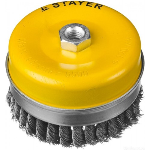 Щетка STAYER "PROFESSIONAL" чашечная, усиленная, с посадочным М14, плетёные пучки проволоки 0.5мм, d=120 мм 35137-120