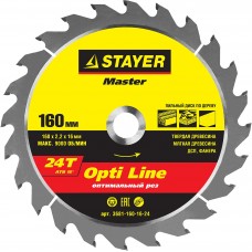 Диск пильный STAYER MASTER "OPTI-Line" по дереву, 160х16мм, 24Т 3681-160-16-24