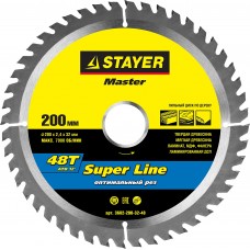 Диск пильный STAYER MASTER "SUPER-Line" по дереву, 200х32мм, 48Т 3682-200-32-48