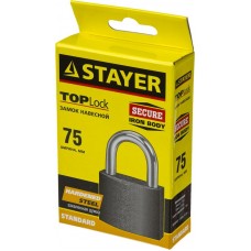 Замок STAYER "STANDARD" навесной, металлический корпус, закаленная дужка, 75 мм, 37160-75