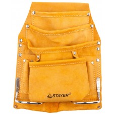 Сумка поясная STAYER "MASTER" для инструментов, кожаная, 8 карманов, 2 скобы 38505