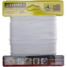 Шнур STAYER "MASTER" хозяйственно-бытовой, полипропиленовый, вязанный, с сердечником, белый, d 4, 20м, 50410-04-020