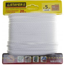 Шнур STAYER "MASTER" хозяйственно-бытовой, полипропиленовый, вязанный, с сердечником, белый, d 5, 20м, 50410-05-020