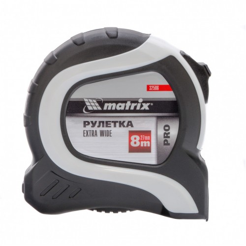 Рулетка Extra Wide, 8 м x 27 мм, двухкомпонентный корпус, Pro Matrix 32586