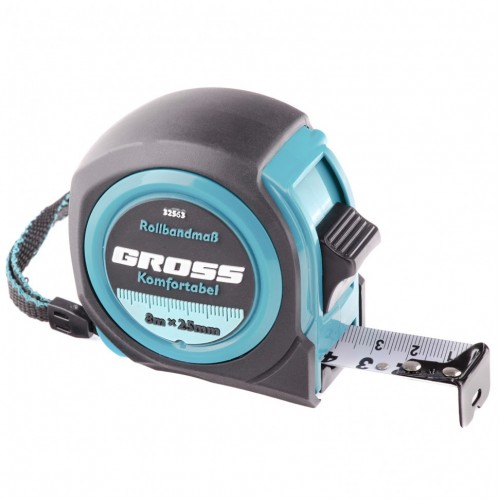 Рулетка Komfortabel 8 м х 25 мм, обрезиненный корпус. GROSS 32563