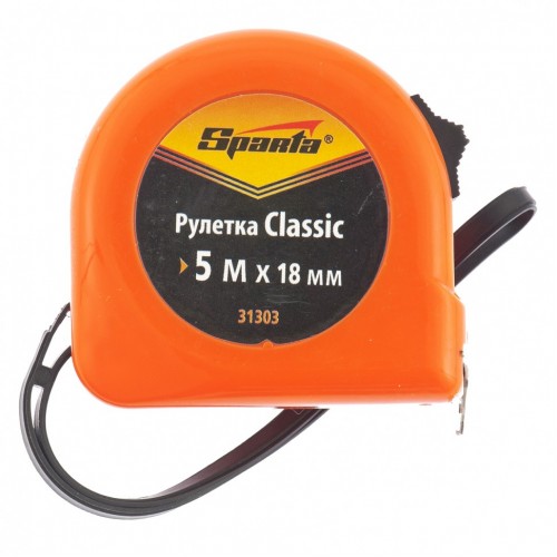 Рулетка Classic, 5 м х 18 мм, пластиковый корпус SPARTA 31303