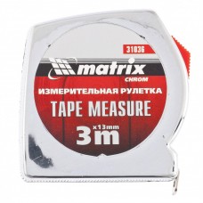 Рулетка Chrom, 3 м x 13 мм, хромированный корпус MATRIX 31036