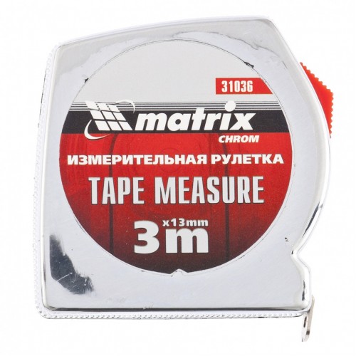 Рулетка Chrom, 3 м x 13 мм, хромированный корпус MATRIX 31036