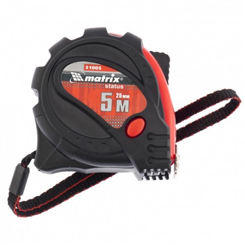 Рулетка Status magnet 3 fixations, 5 м х 25 мм, обрезиненный корпус, зацеп с магнитом MATRIX 31005
