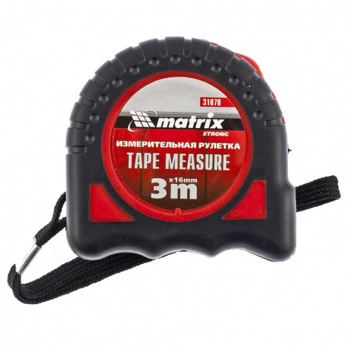 Рулетка Strong, 3 м х 16 мм, обрезиненный корпус MATRIX 31078