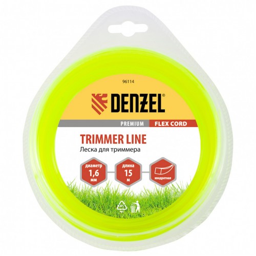 Леска для триммера, квадрат 1,6 мм х 15 м, блистер Flex cord Denzel 96114